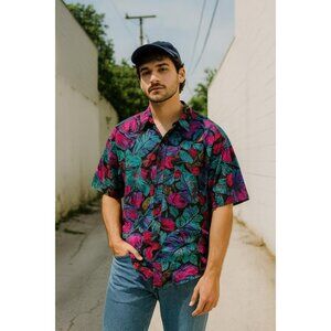 Vintage 1990s KD for Men Knickerbox Silk Shirt – Bold Floral Print, Short Sleeve